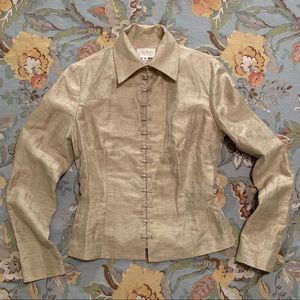 Cache Metallic Khaki Linen Evening Jacket Blazer 8